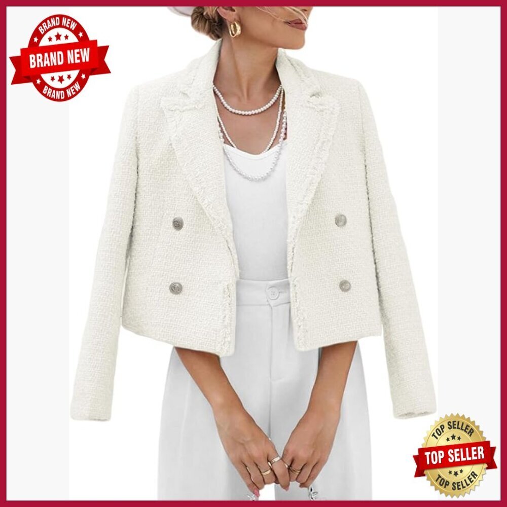 Tweed Blazer Jacket Fully Lined Cropped Fit with Pockets Women's Size M